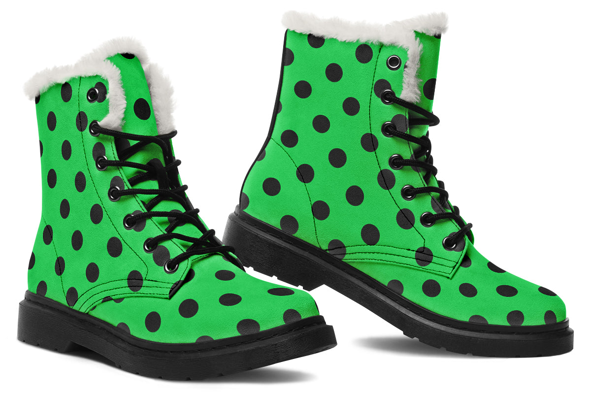 Lucky Green Polka Dot Faux Fur Boots