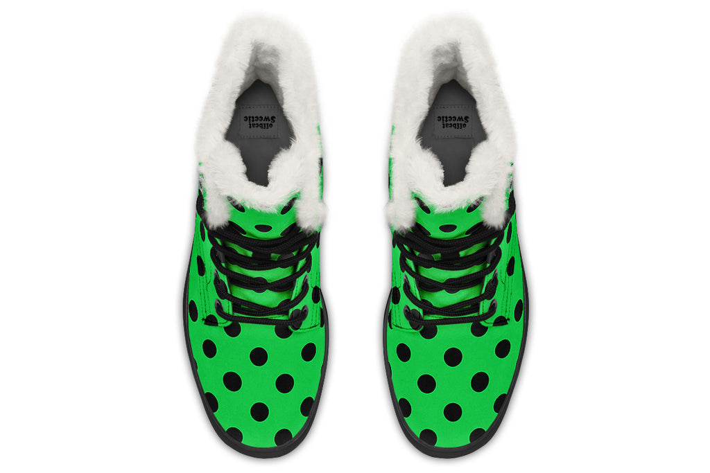 Lucky Green Polka Dot Faux Fur Boots