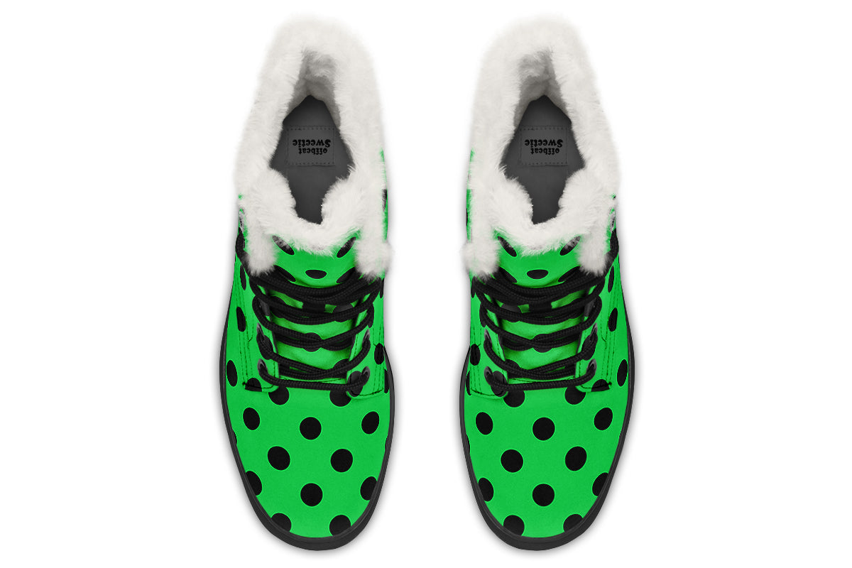 Lucky Green Polka Dot Faux Fur Boots