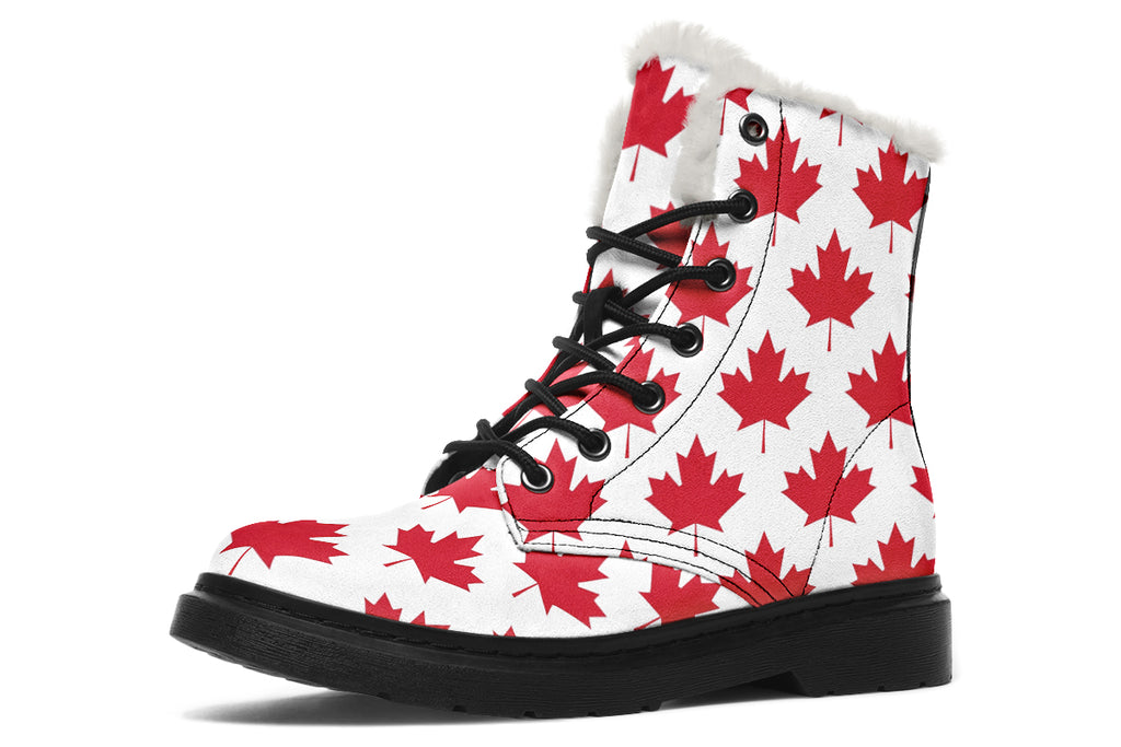 Maple Leaves White Faux Fur Boots - Offbeat Sweetie
