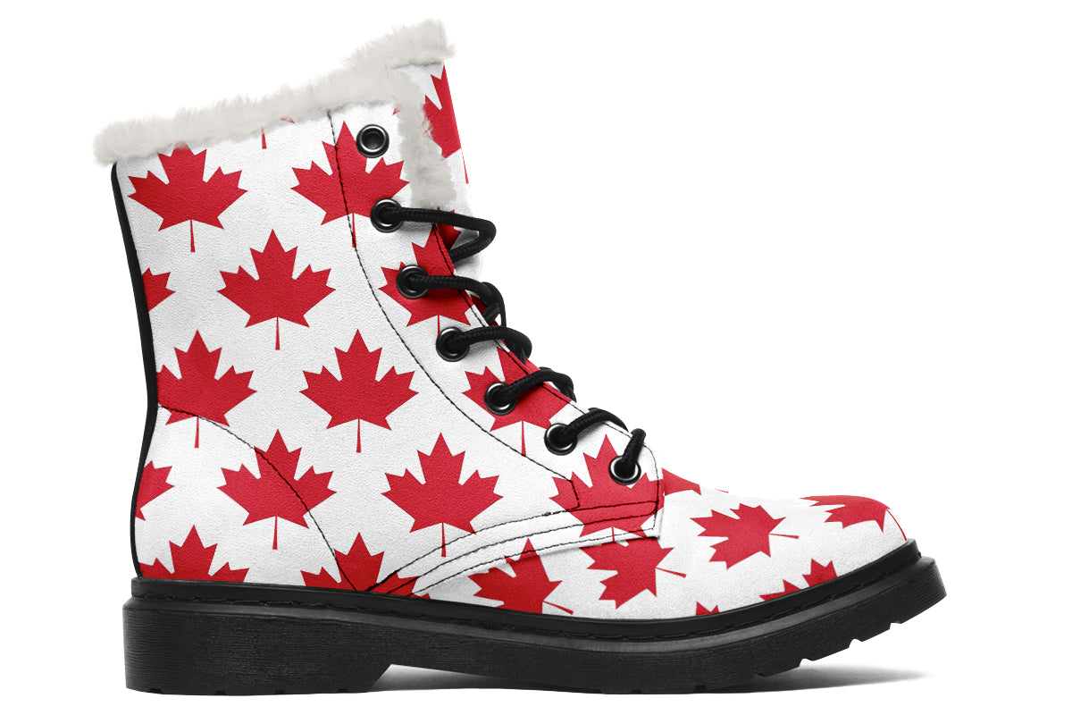 Maple Leaves White Faux Fur Boots - Offbeat Sweetie