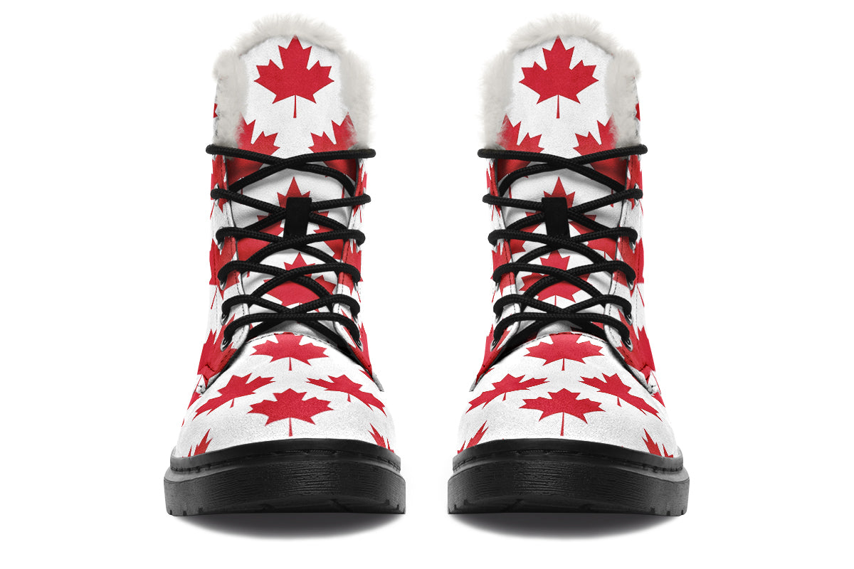 Maple Leaves White Faux Fur Boots - Offbeat Sweetie