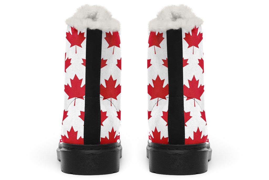 Maple Leaves White Faux Fur Boots - Offbeat Sweetie