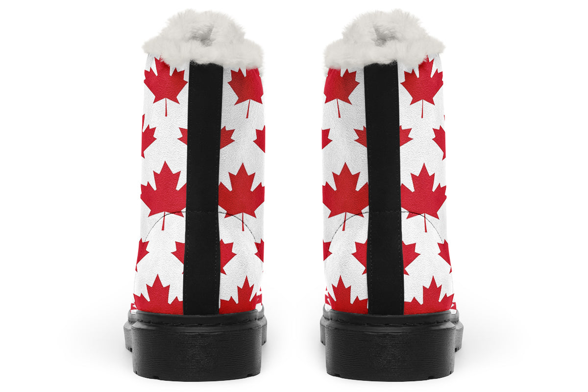 Maple Leaves White Faux Fur Boots - Offbeat Sweetie