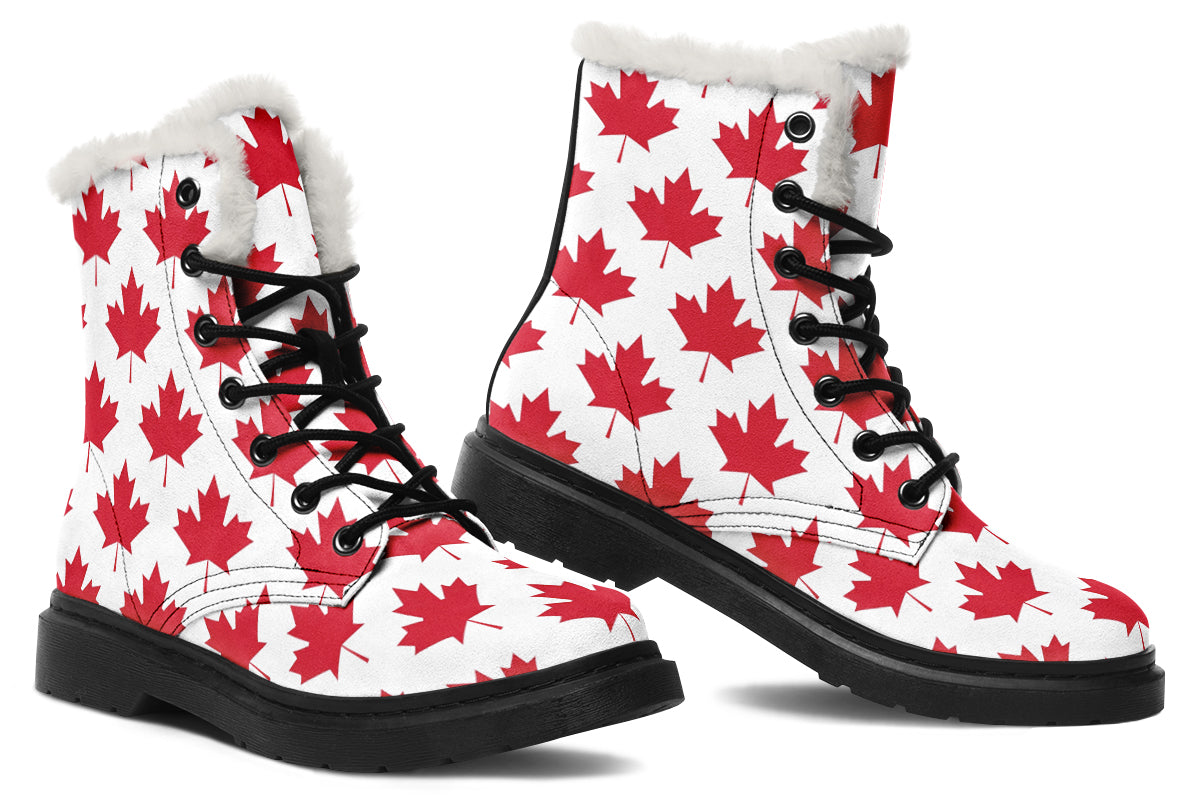Maple Leaves White Faux Fur Boots - Offbeat Sweetie