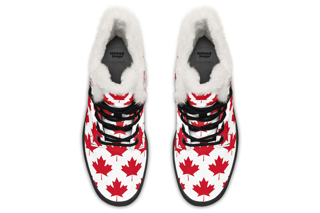 Maple Leaves White Faux Fur Boots - Offbeat Sweetie