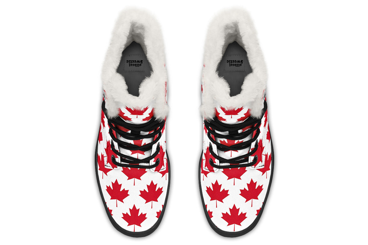 Maple Leaves White Faux Fur Boots - Offbeat Sweetie