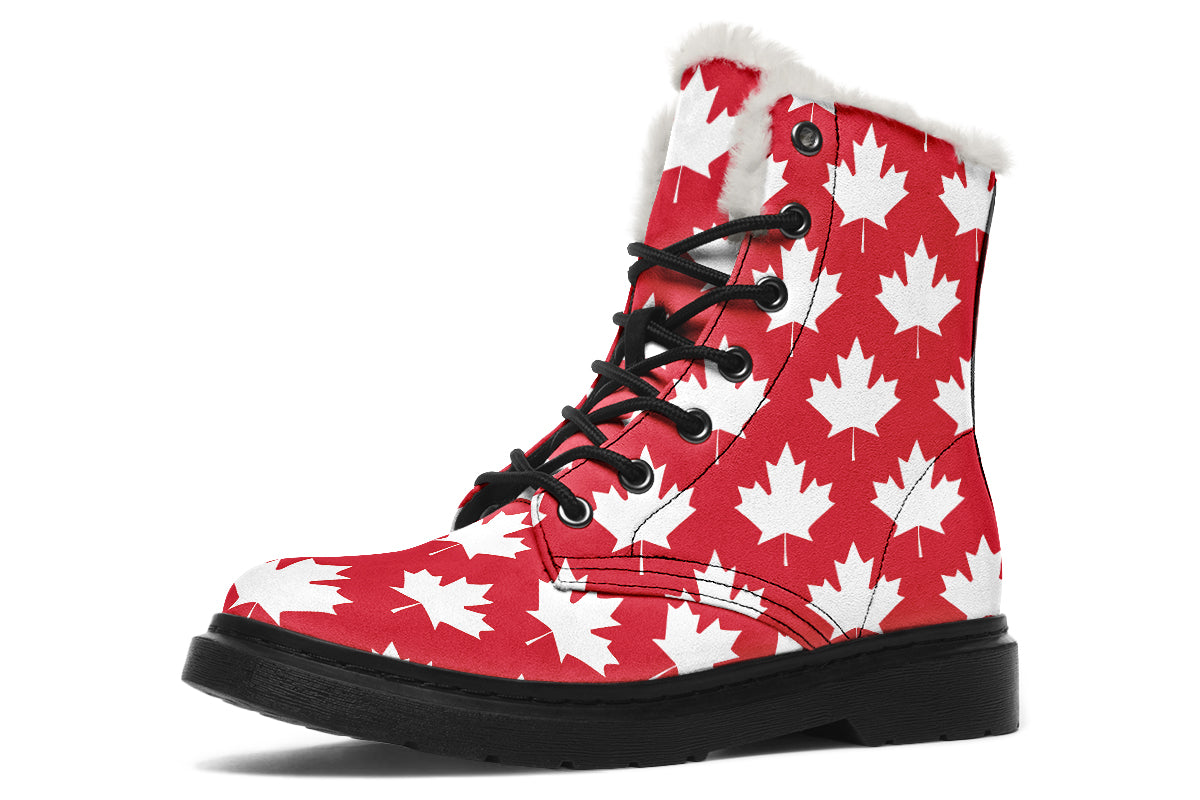 Maple Leaves Red Faux Fur Boots - Offbeat Sweetie