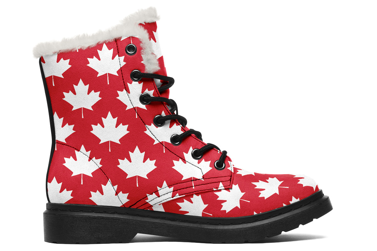 Maple Leaves Red Faux Fur Boots - Offbeat Sweetie