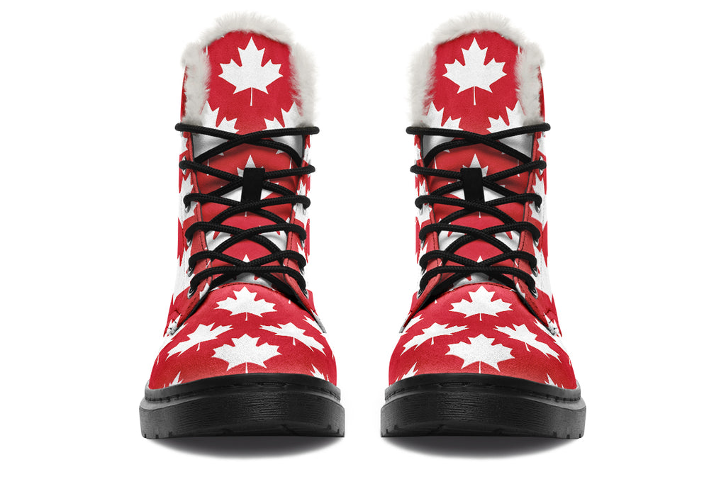 Maple Leaves Red Faux Fur Boots - Offbeat Sweetie