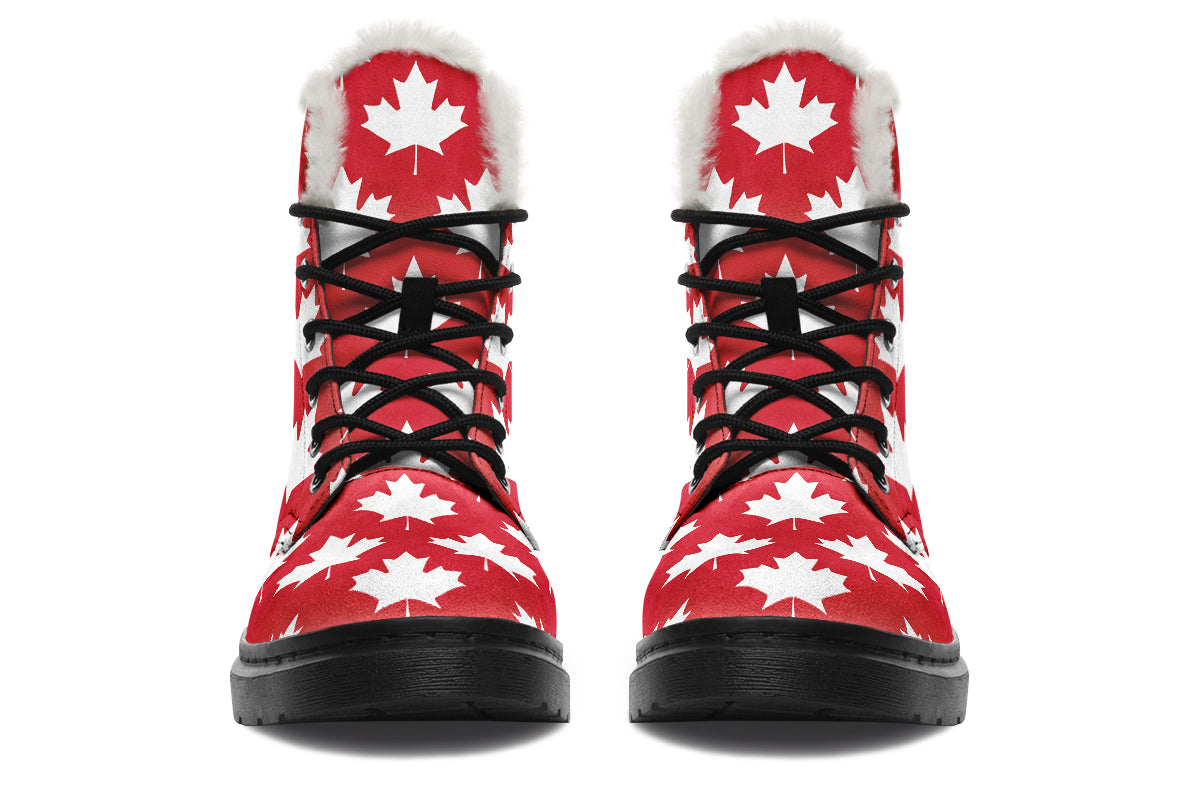 Maple Leaves Red Faux Fur Boots - Offbeat Sweetie