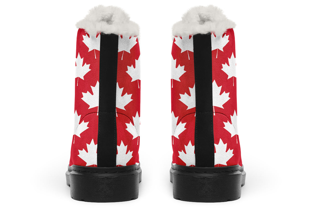 Maple Leaves Red Faux Fur Boots - Offbeat Sweetie