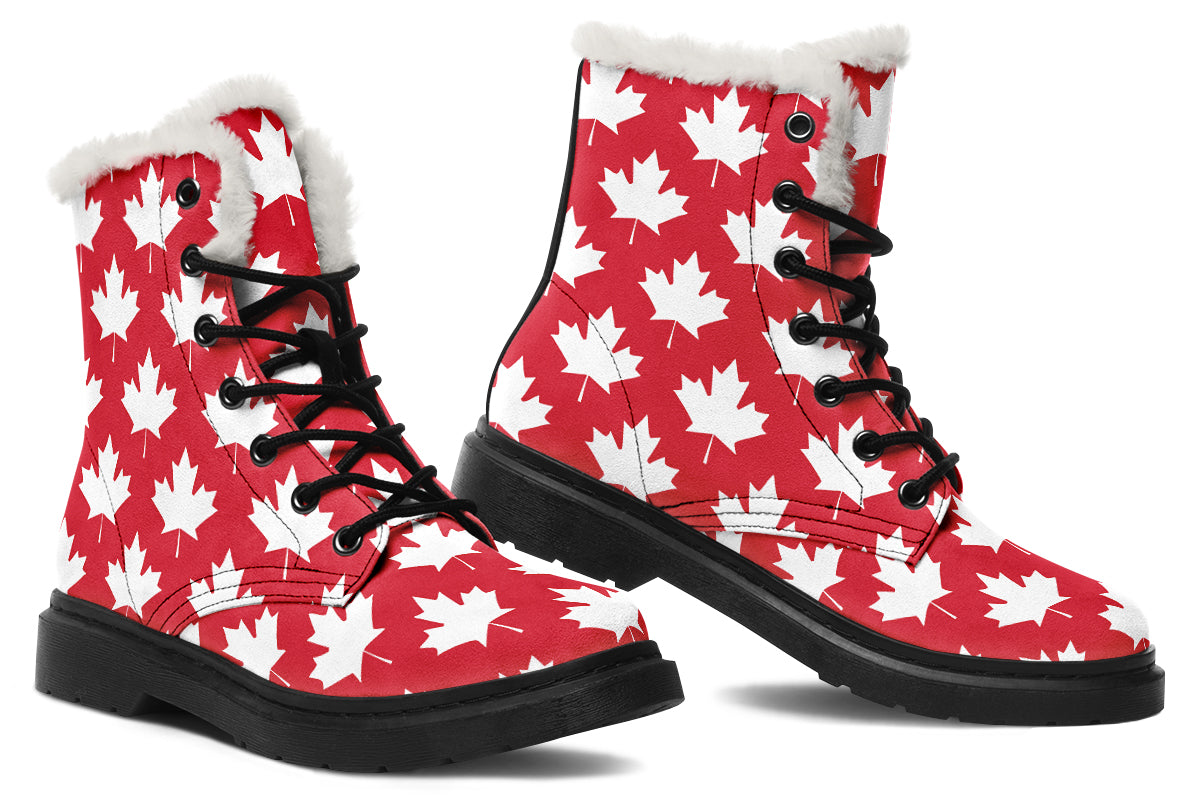 Maple Leaves Red Faux Fur Boots - Offbeat Sweetie