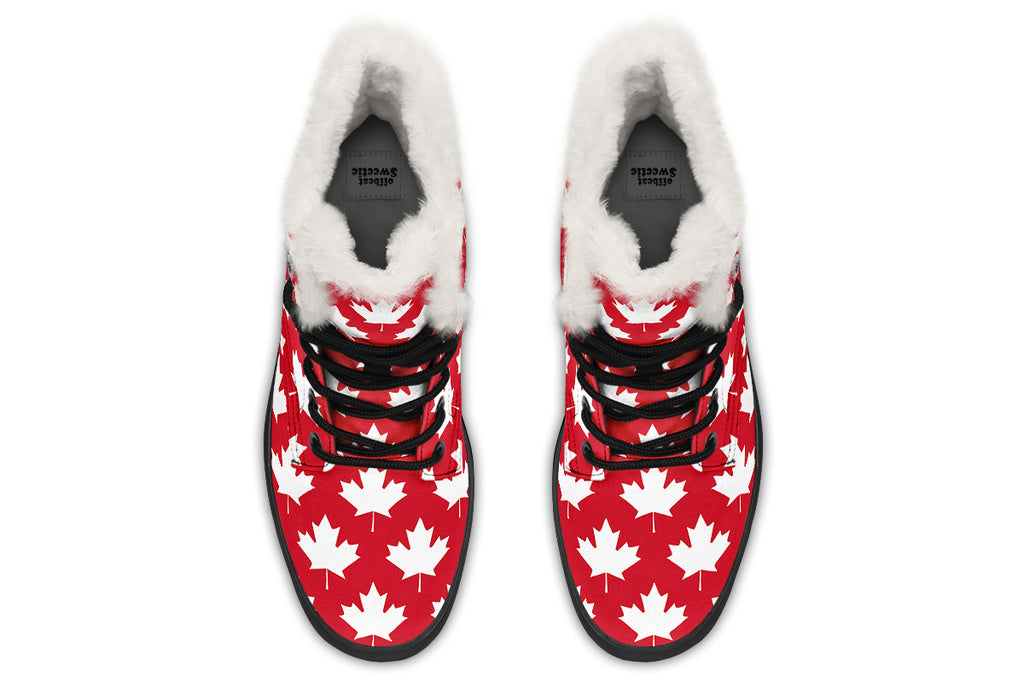 Maple Leaves Red Faux Fur Boots - Offbeat Sweetie
