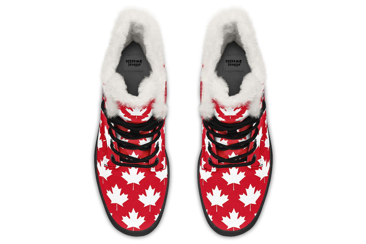 Maple Leaves Red Faux Fur Boots - Offbeat Sweetie
