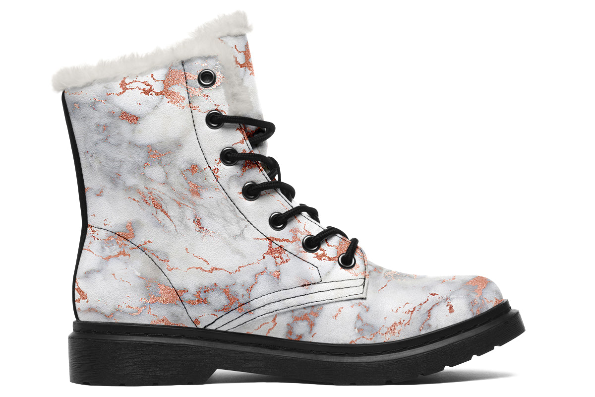 Marble Blush Faux Fur Boots - Offbeat Sweetie