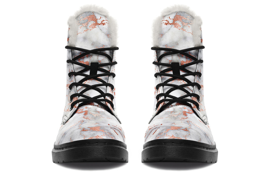 Marble Blush Faux Fur Boots - Offbeat Sweetie