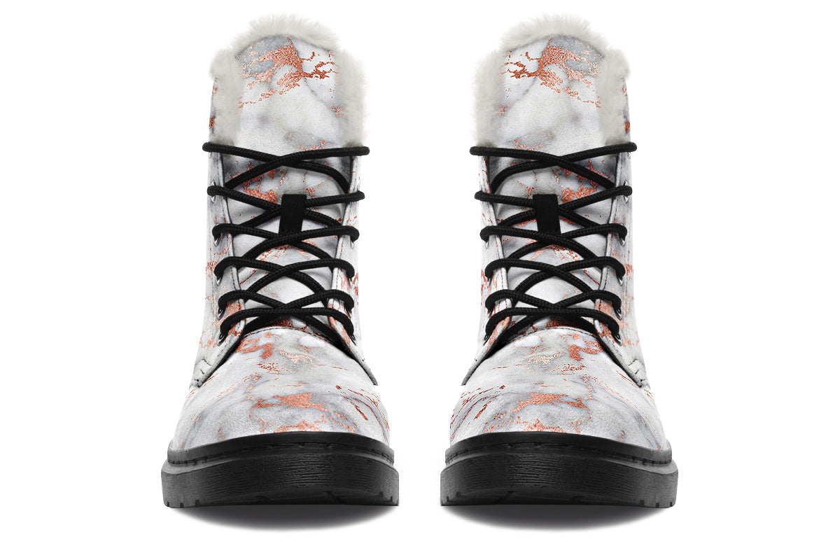 Marble Blush Faux Fur Boots - Offbeat Sweetie