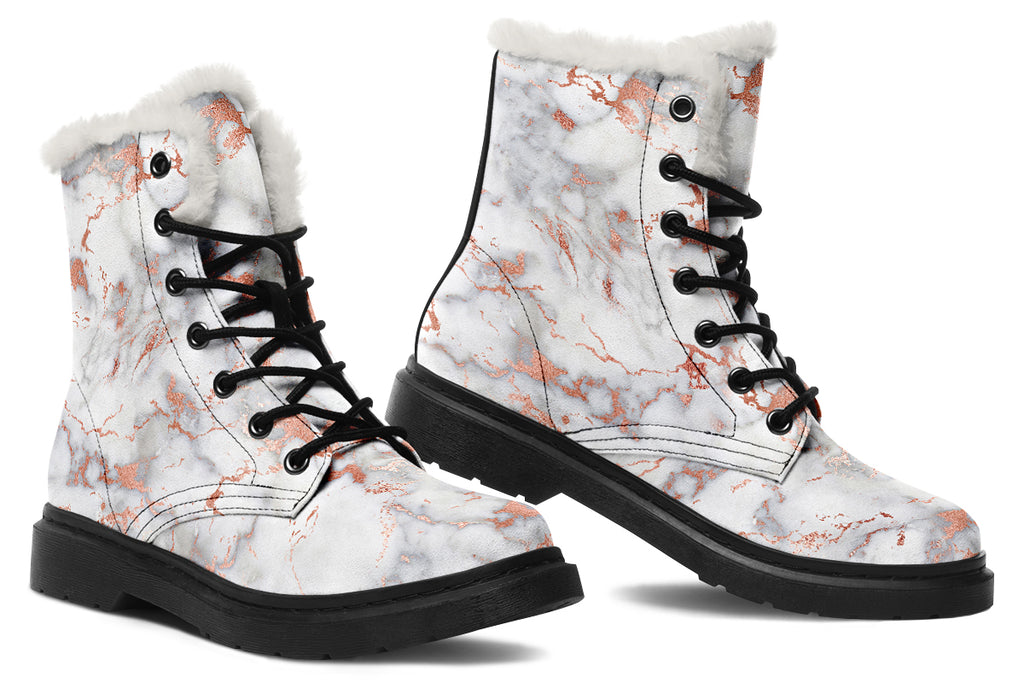 Marble Blush Faux Fur Boots - Offbeat Sweetie