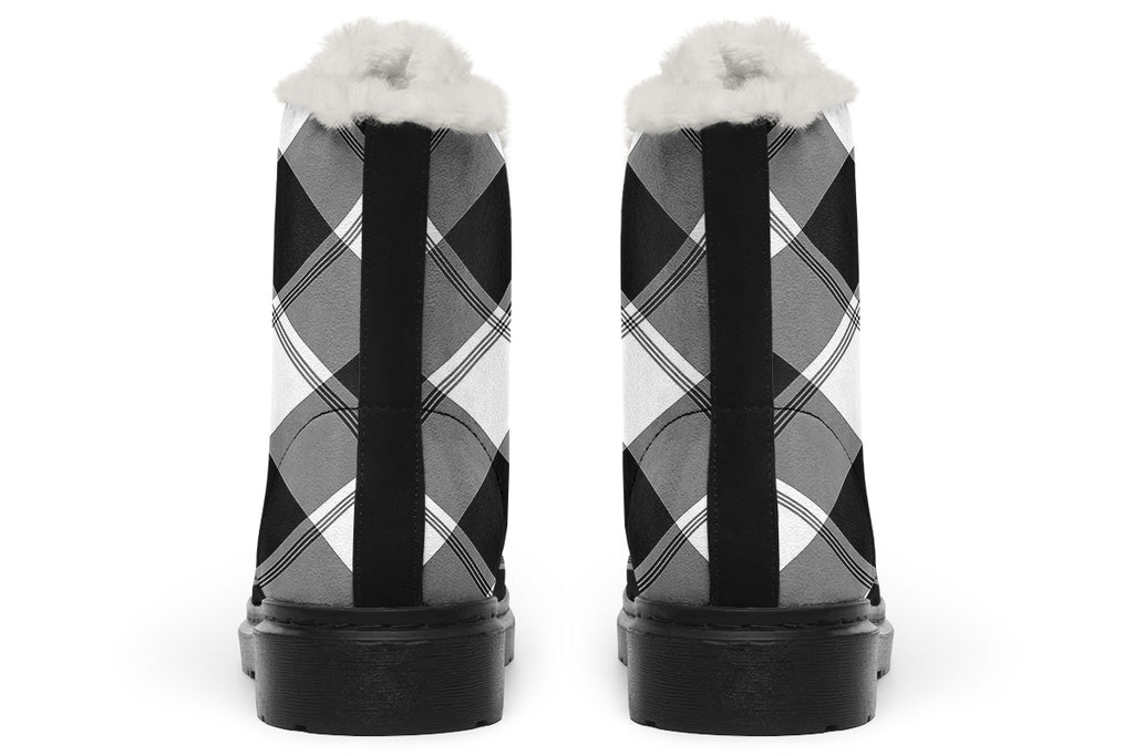 Black And White Plaid Faux Fur Boots
