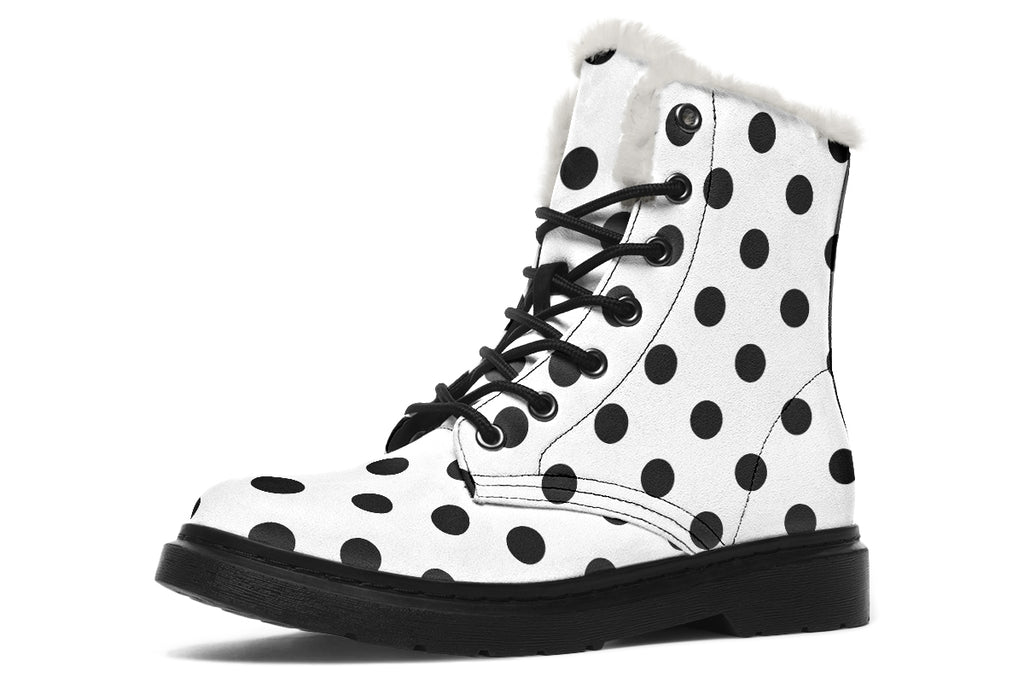 Marshmallow White Polka Dot Faux Fur Boots