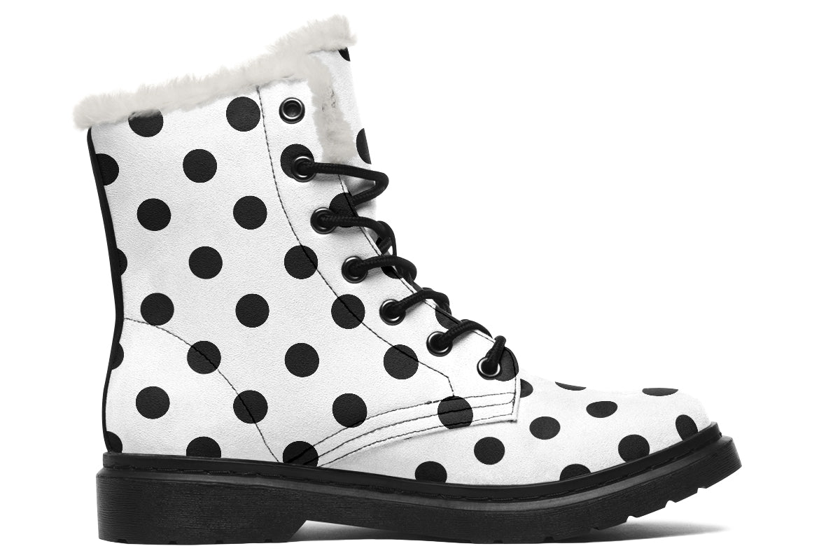 Marshmallow White Polka Dot Faux Fur Boots