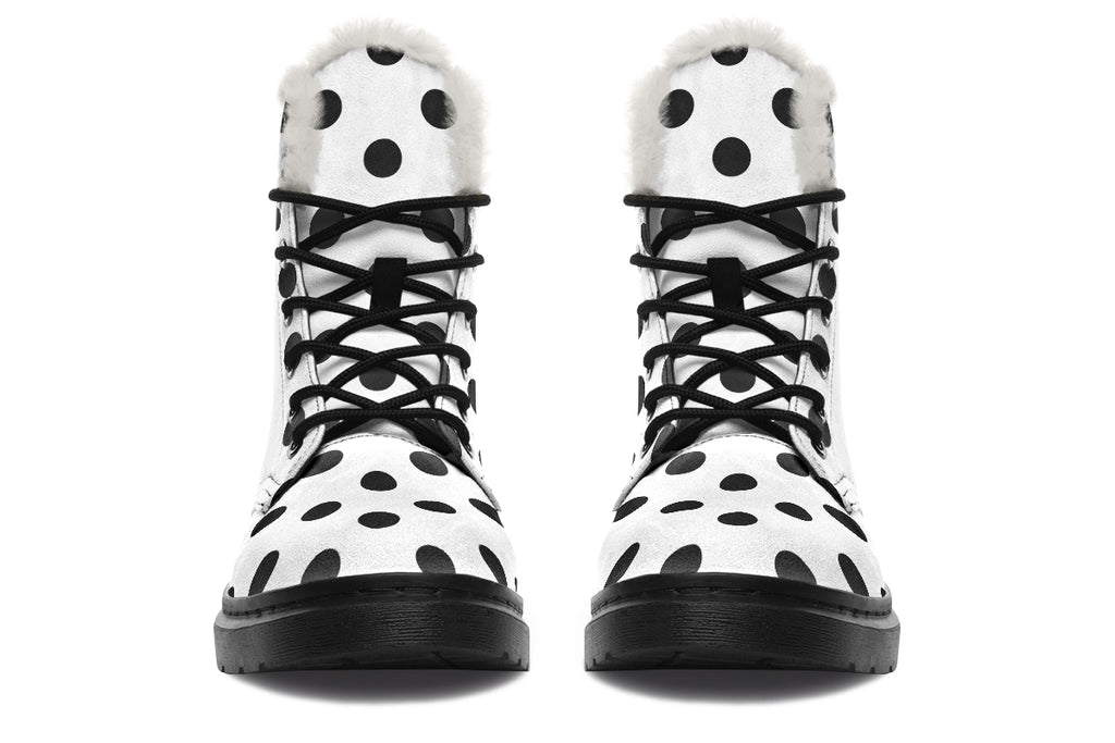 Marshmallow White Polka Dot Faux Fur Boots
