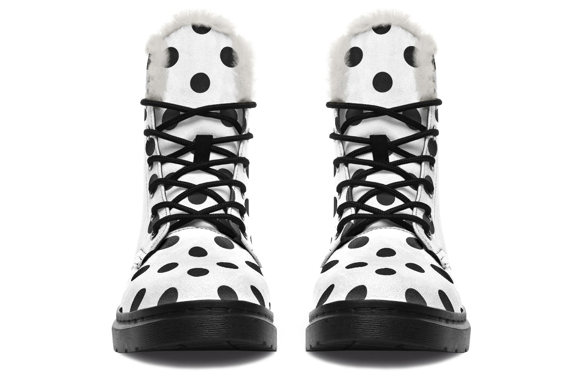 Marshmallow White Polka Dot Faux Fur Boots