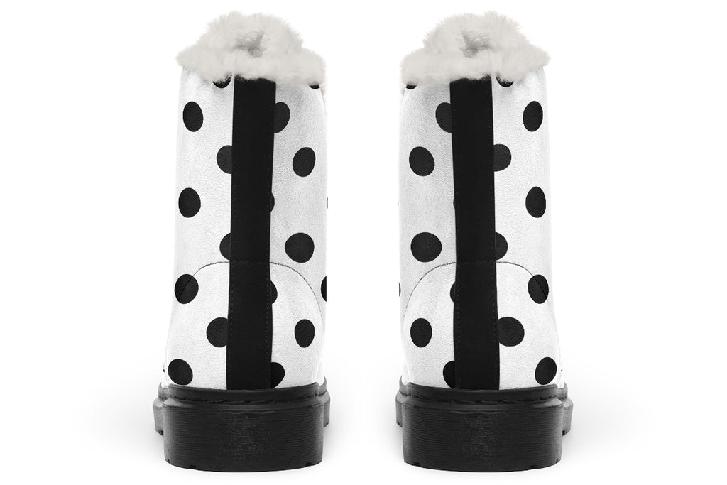 Marshmallow White Polka Dot Faux Fur Boots