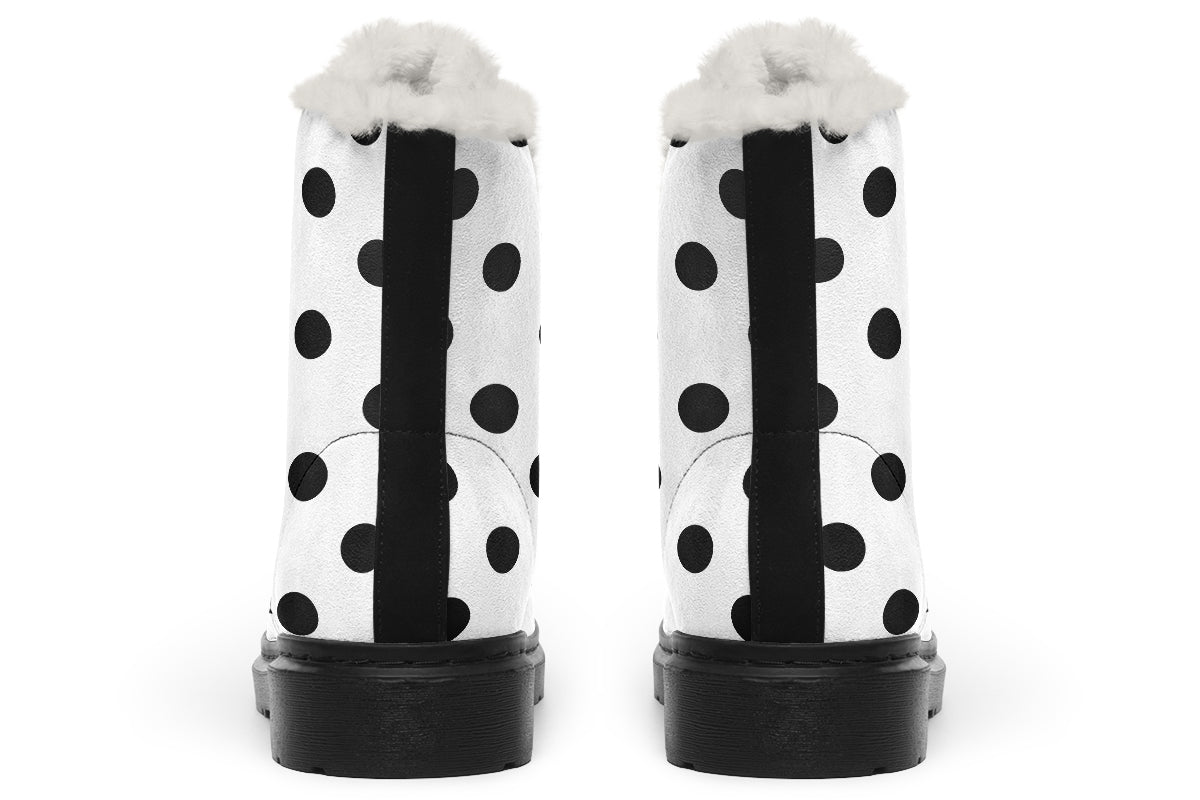 Marshmallow White Polka Dot Faux Fur Boots
