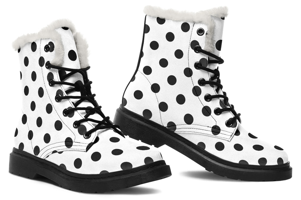 Marshmallow White Polka Dot Faux Fur Boots