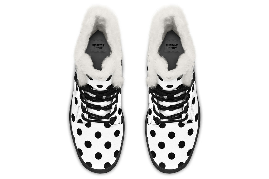 Marshmallow White Polka Dot Faux Fur Boots