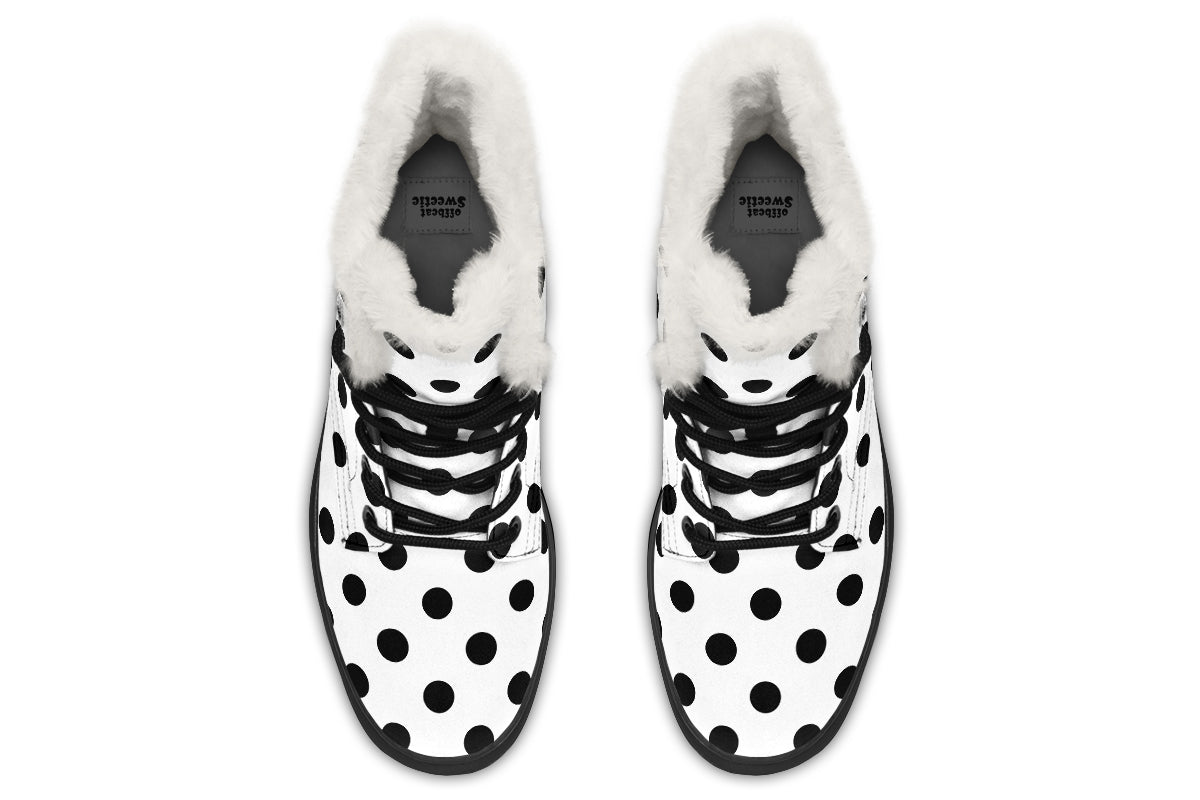 Marshmallow White Polka Dot Faux Fur Boots
