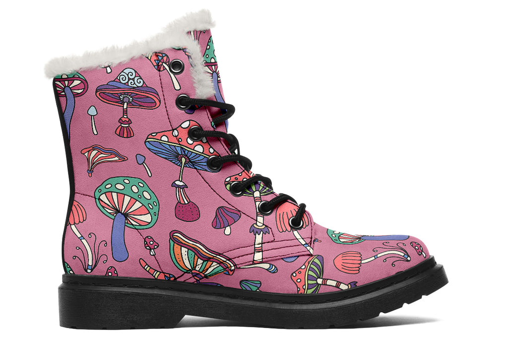 Mismatched Mushrooms Faux Fur Boots - Offbeat Sweetie