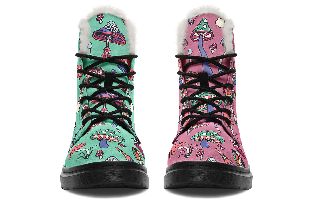 Mismatched Mushrooms Faux Fur Boots - Offbeat Sweetie