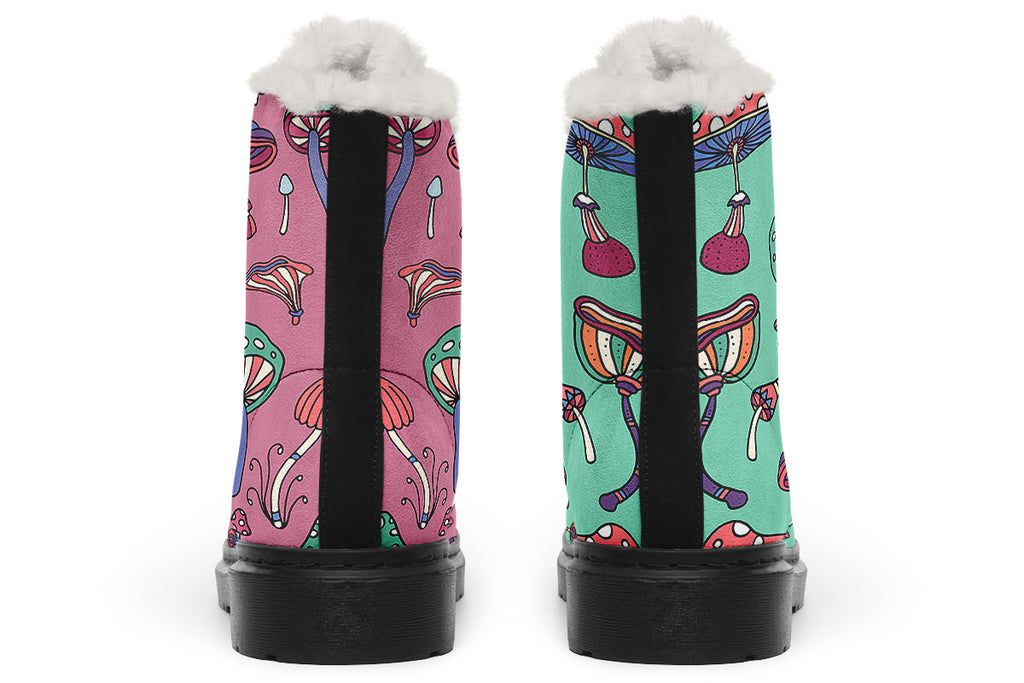 Mismatched Mushrooms Faux Fur Boots - Offbeat Sweetie