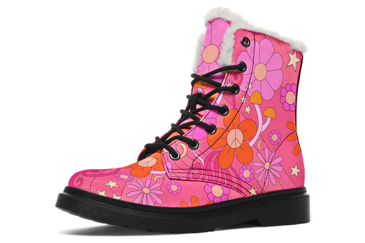 Molly's Pink Retro Daisies Faux Fur Boots