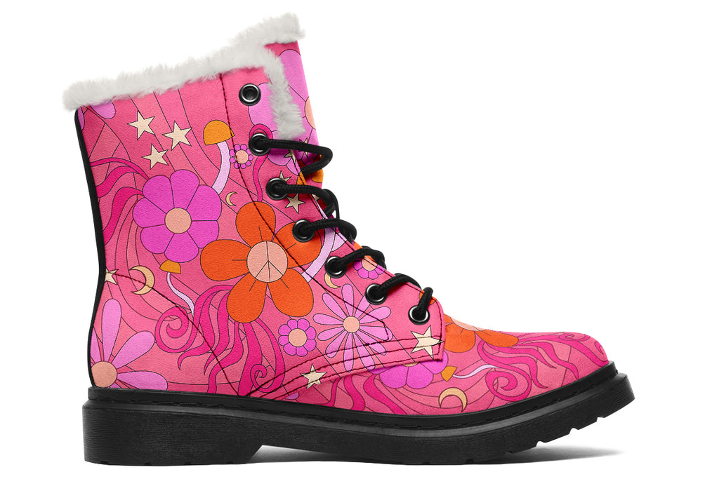 Molly's Pink Retro Daisies Faux Fur Boots