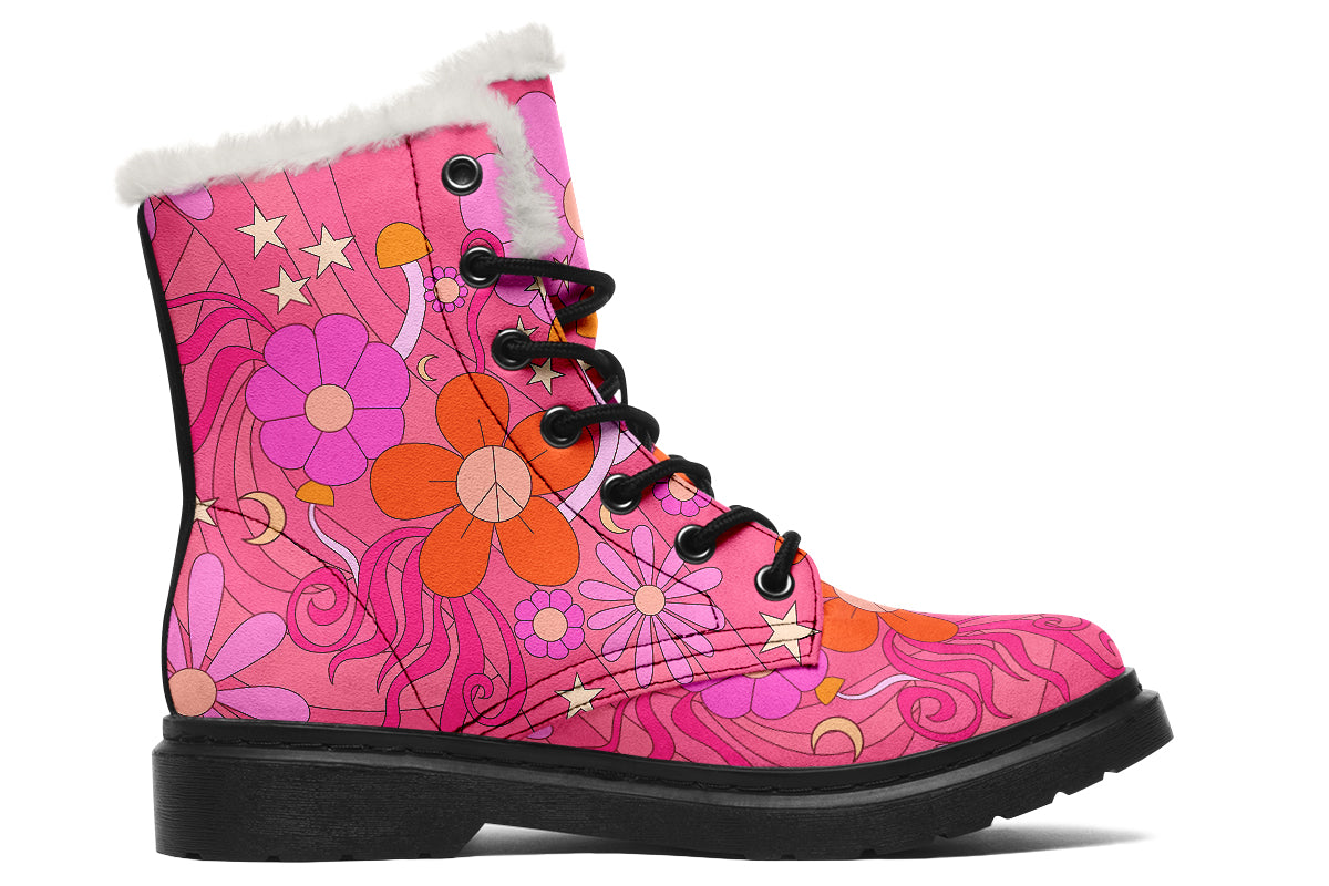 Molly's Pink Retro Daisies Faux Fur Boots