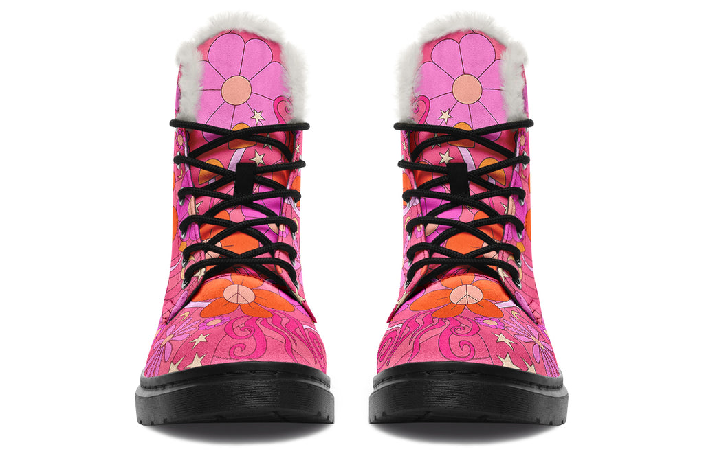 Molly's Pink Retro Daisies Faux Fur Boots