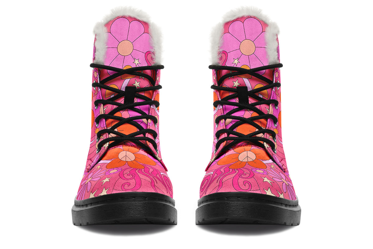 Molly's Pink Retro Daisies Faux Fur Boots