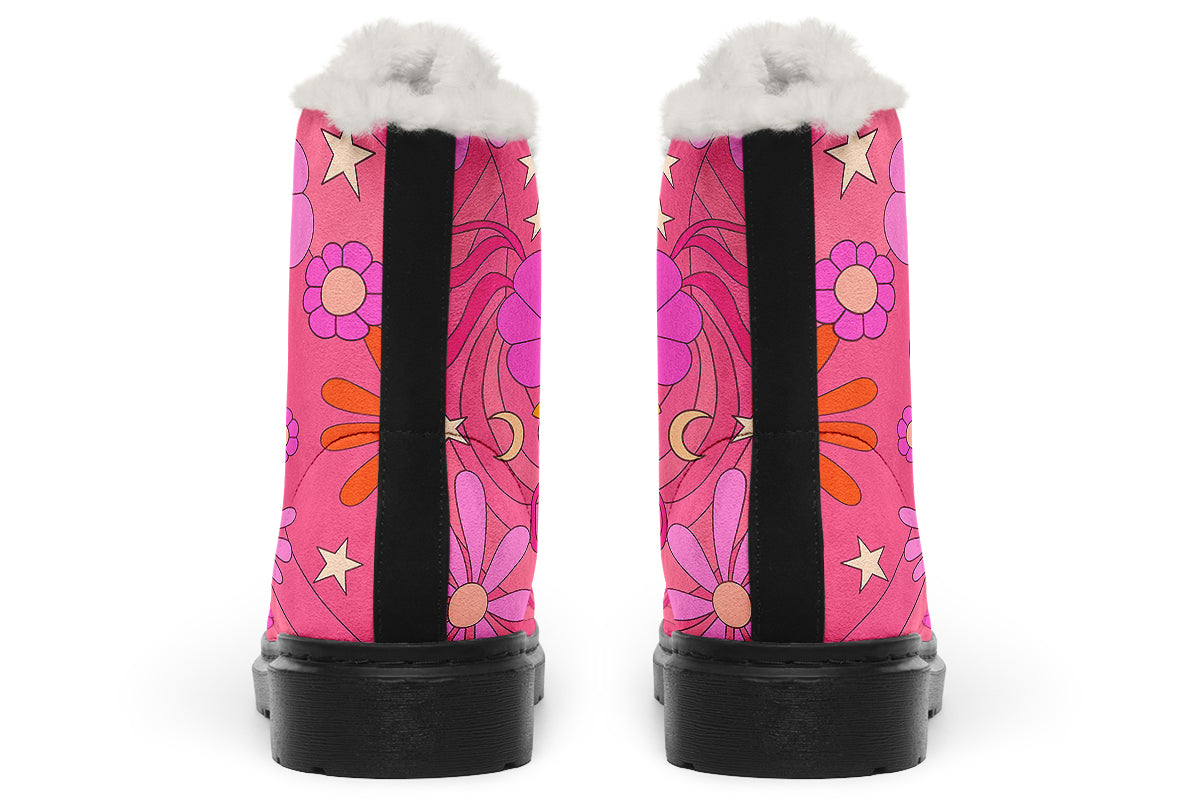 Molly's Pink Retro Daisies Faux Fur Boots