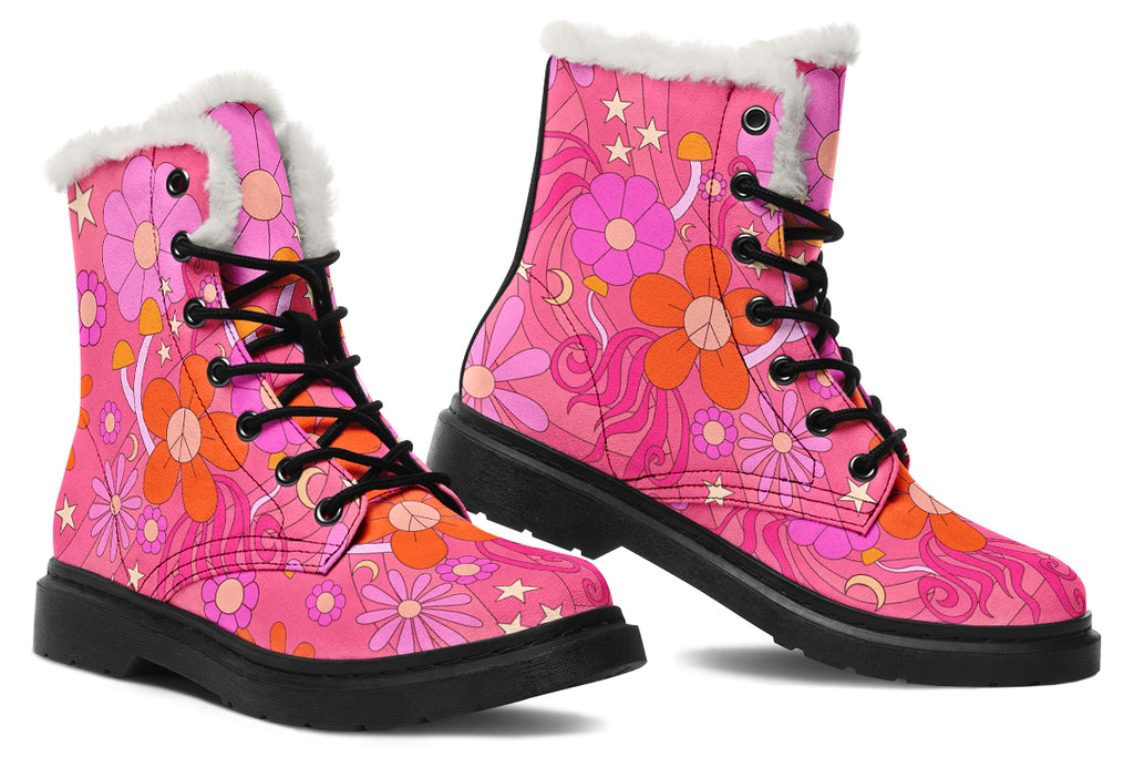Molly's Pink Retro Daisies Faux Fur Boots