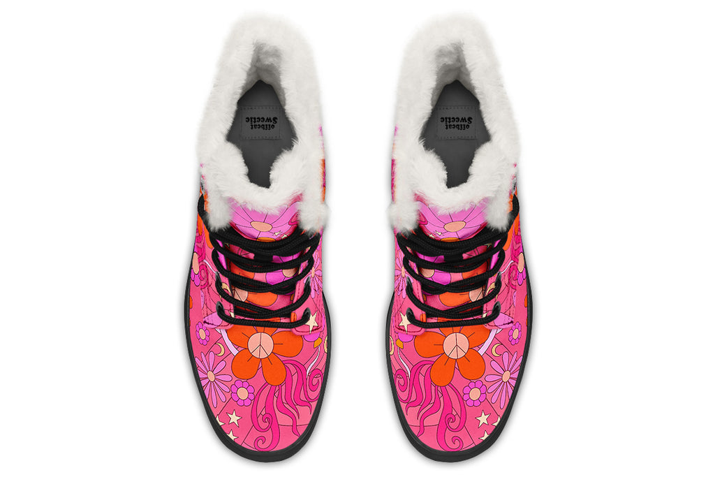 Molly's Pink Retro Daisies Faux Fur Boots