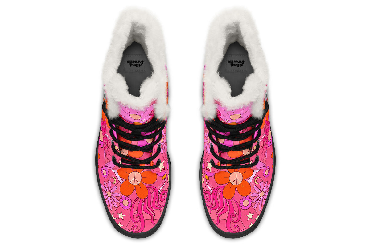 Molly's Pink Retro Daisies Faux Fur Boots