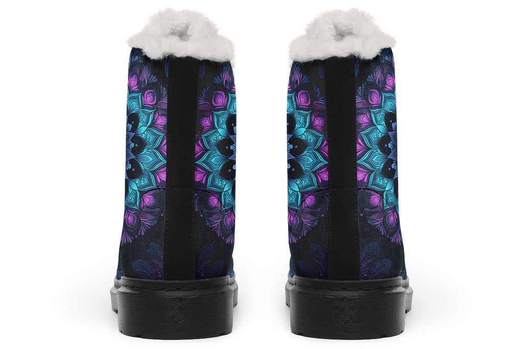 Blue And Purple Mandala Faux Fur Boots - Offbeat Sweetie