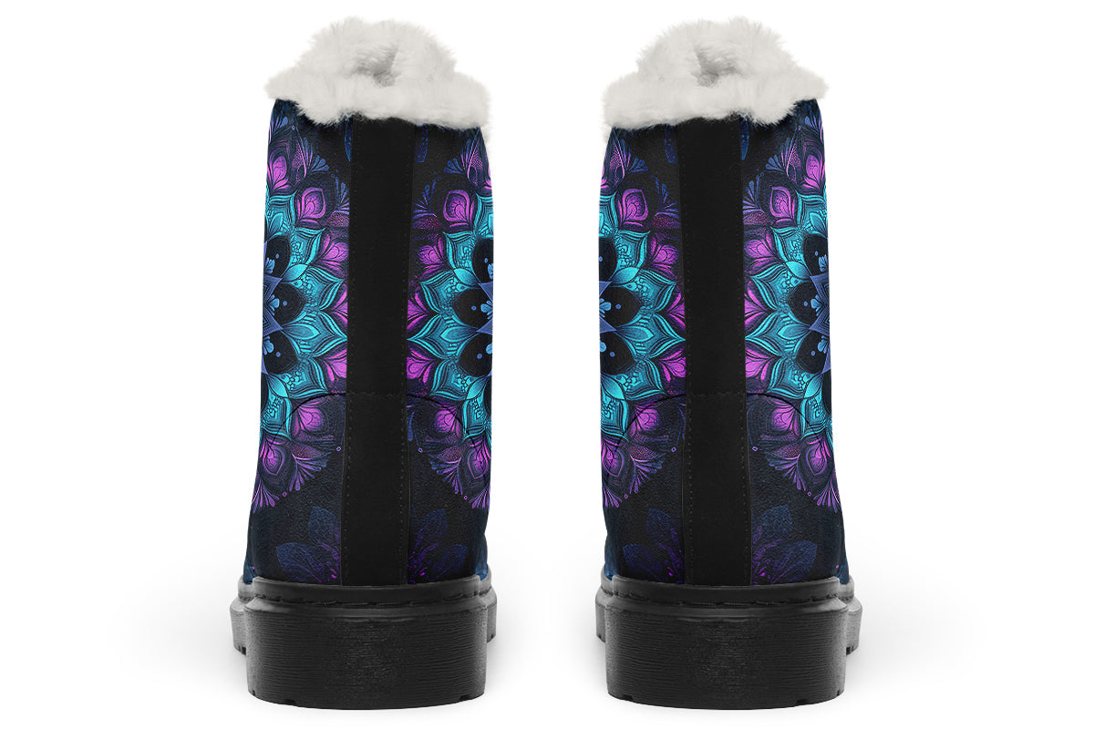 Blue And Purple Mandala Faux Fur Boots - Offbeat Sweetie