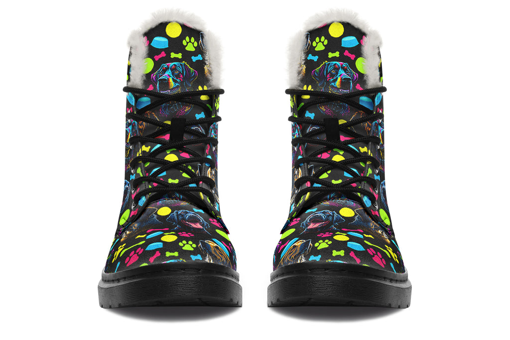 Neon Dogs Faux Fur Boots - Offbeat Sweetie