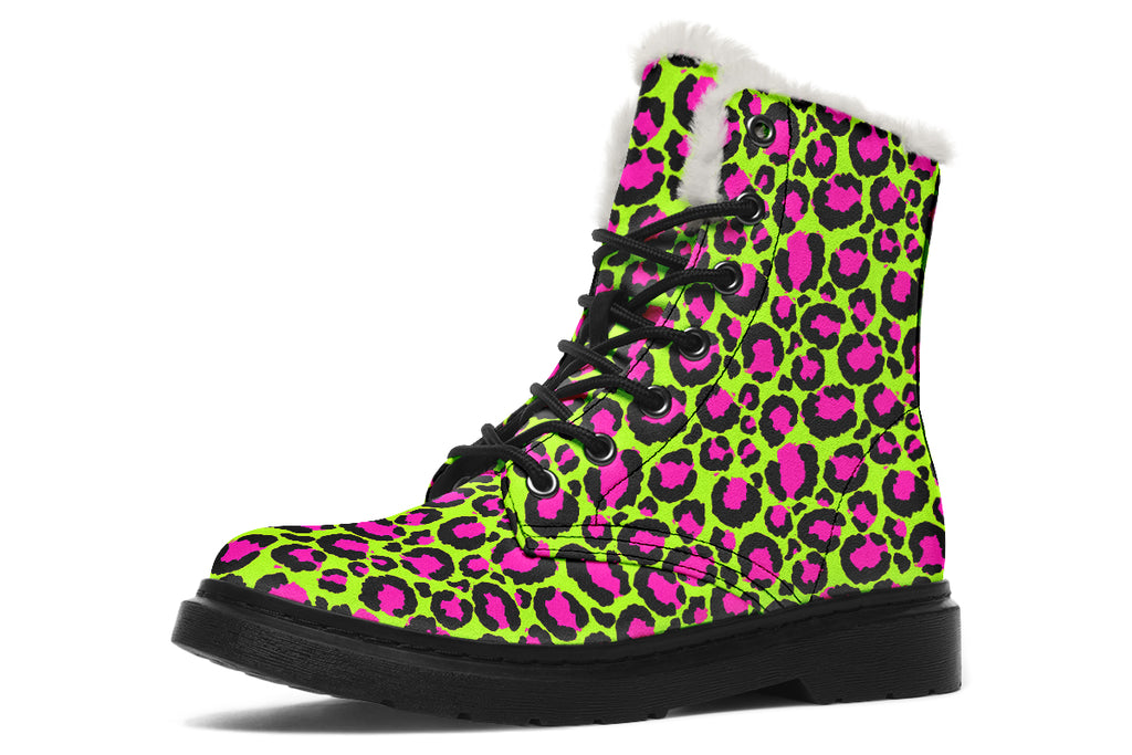 Neon Leopard Faux Fur Boots - Offbeat Sweetie