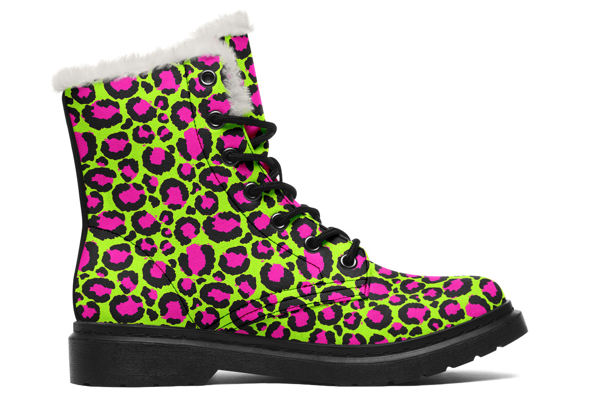 Neon Leopard Faux Fur Boots - Offbeat Sweetie
